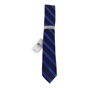 $45 PERRY ELLIS PORTFOLIO Blue Striped Polyester Slim Tie 58"- 2.5" NWT